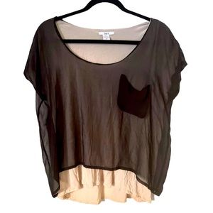 Bar III Flowy Sheer Overlay Black/Cream Short Sleeve Blouse Size XS